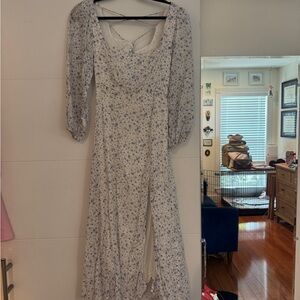 Astr Blue Floral Long Sleeve Dress